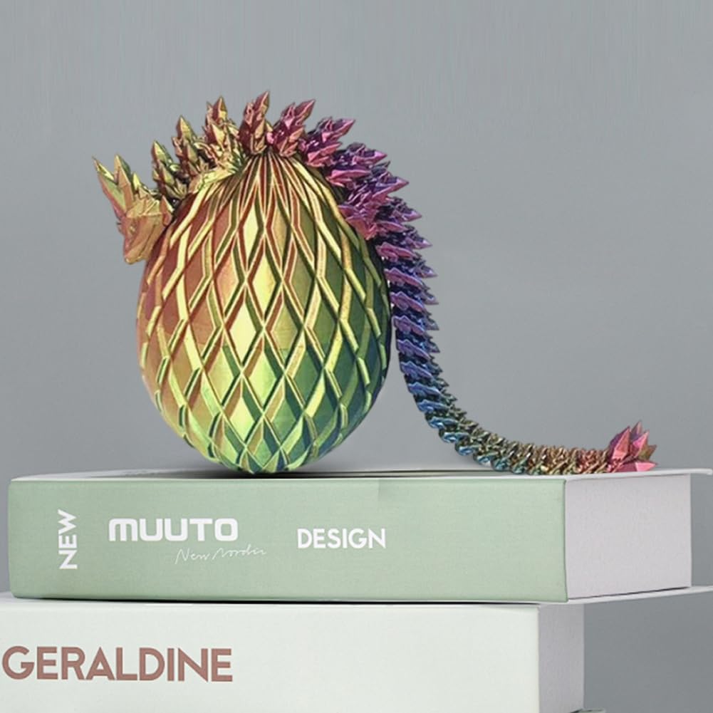 3D Printed Dragon Egg,Dragon Eggs with Dragon Inside,Crystal Dragon Fidget Toys,Full Articulated Dragon Dragon in Egg,Adults Fidget Toys for Autism ADHD (3 Colors red Yellow Blue)