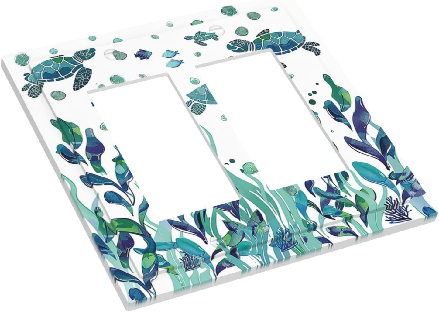 Decorative Outlet Covers Vibrant Turtle Seagrass Watercolor Painting 2 Gang Double GFCI Rocker Electrical Wall Panels Light Switch Cover Plate for Bathroom living Room Decor