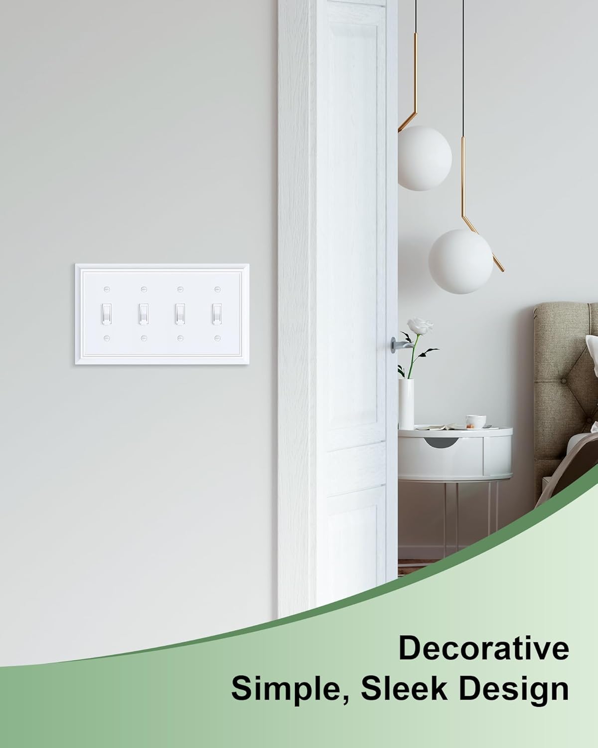 2-Pack Quad Toggle Light Switch Cover Plate, Pure White Decorative Switch Plate Covers, Natural Bamboo Fiber 4 Gang Wall Plate for Toggle Light Switch and Rotary Dimmer Switch