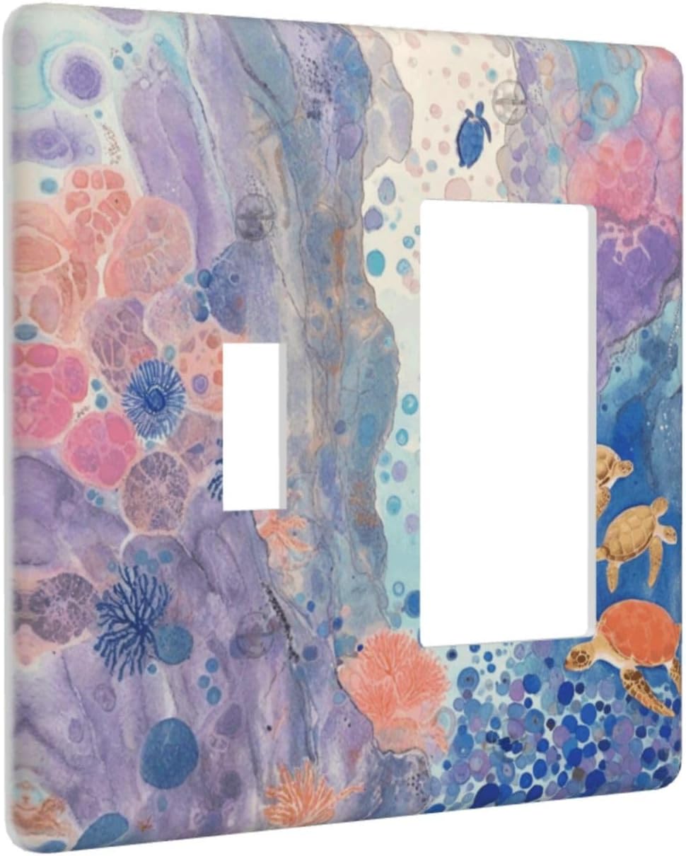 Turtle Coral Fish Watercolor Colorful Underwater World Outlet Covers 1 Toggle 1 Rocker Combination Decorative Wall Plate Electrical Switch Plates Light Switch Cover Plate for Kids Room Home Decor