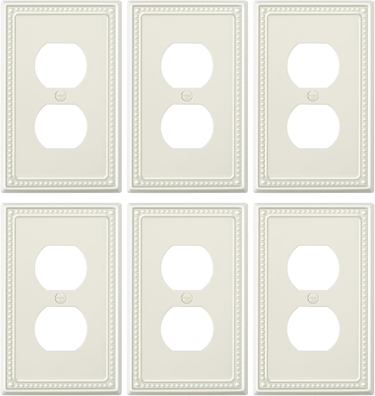 6-Pack Duplex Outlet Cover Plate, Light Almond Metal Wall Plates for Electrical Outlets, 1 Gang Receptacle Light Switch Cover, Pearls Decorative Switch Plates and Outlet Covers