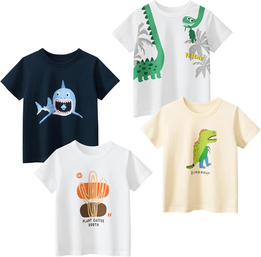Boys' 4-Pack Excavator Short Sleeve Crewneck T-Shirts Top Tee Size 2-7 Years Toddler Boys' Value Pack Cotton T-Shirt