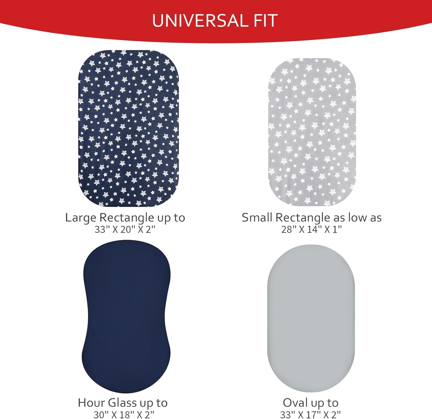 Bassinet Sheets Set 4 Pack for Baby Boy, Universal Fit for Oval, Hourglass and Rectangular Mattress, Navy
