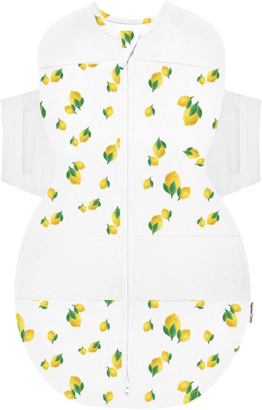 Happiest Baby SNOO Sleep Sack - 100% Organic Cotton Baby Swaddle Blanket - Doctor Designed Promotes Healthy Hip Development (Ivory Lemons, X-Large)