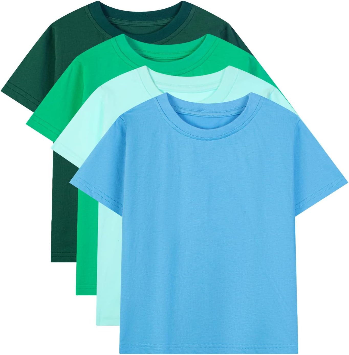 HILEELANG Kids Boy Basic Plain Cotton T-Shirts Short Sleeve Crew Neck Summer Tees 4packs 6-12 Years