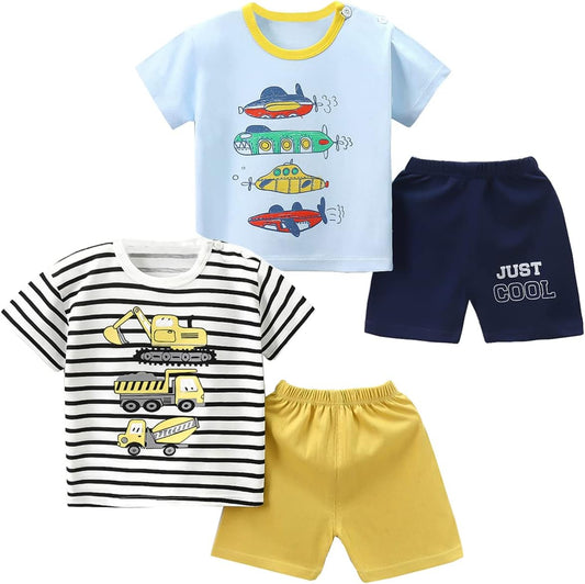 Baby Toddler Boys 4 Pieces T-shirts and Shorts Dinosaur Tops & Shorts Summer Outfits
