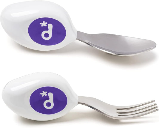doddl Toddler Utensils, Ergonomic Fork and Spoon Set for Self Feeding, Stainless Steel Silverware for 1-3 Year Olds, BPA Free, Dishwasher Safe (Indigo)