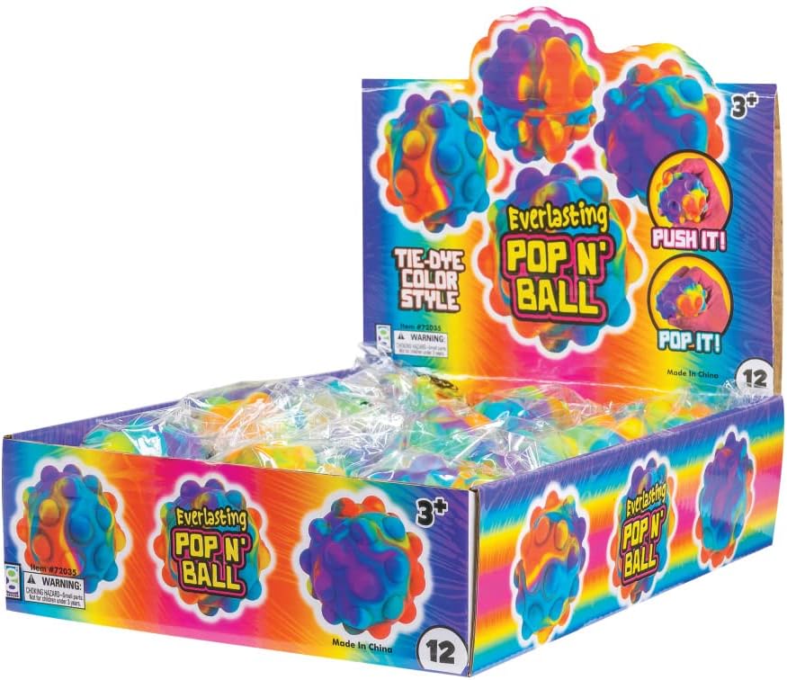 Raymond Geddes Everlasting Pop N Ball Stress Ball Fidget Toy Set (Pack of 12), Multi (72035)