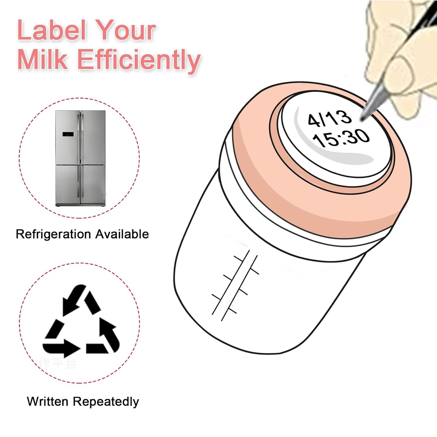 COMI Wide Neck Glass Breastmilk Collection n Storage Bottle, 6oz with Screw Ring Sealing Disk; Re-markable Sealing Disc. BPA Free, Fits Breast Pumps & Nipples (Pink Lids)