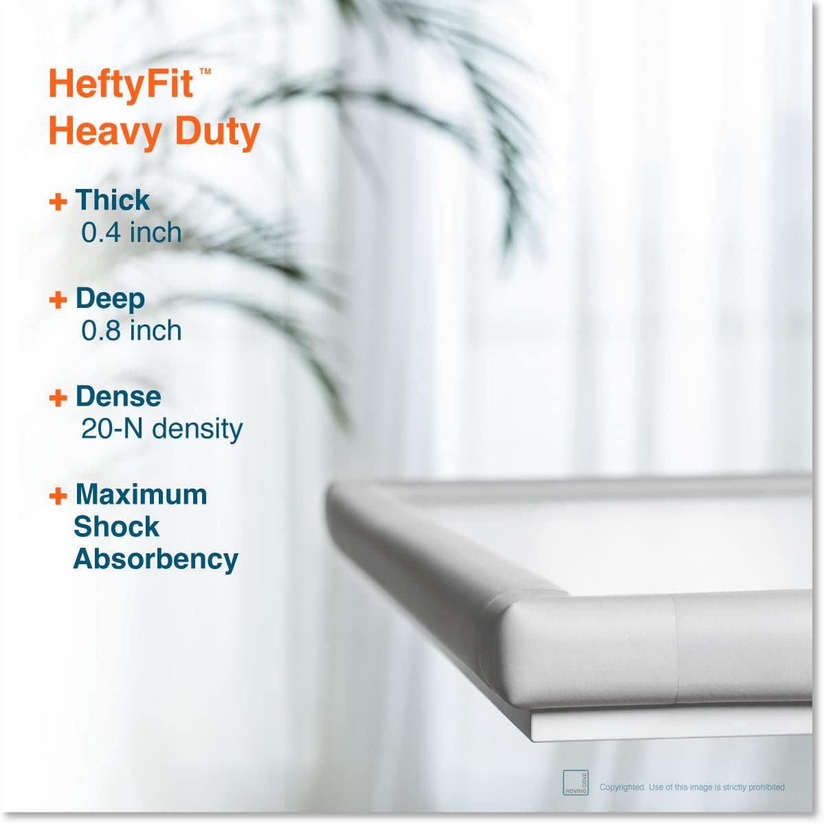 Roving Cove HeftyFit Corner Protector for Baby (4 Large Corners), Heavy-Duty Soft Rubber Foam Furniture Corner Bumper Guards, 3M Adhesive Pre-Taped, Oyster White (Off White)