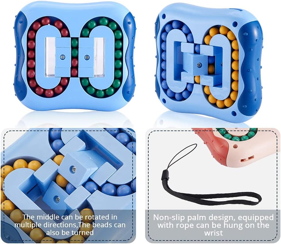 Magic Bean Rotating Cube Puzzle Fidget Toys Anti Stress Ball IQ Games Educational Sensory Easter Gift for Boys Girls Kids Children Adults (Lake Blue)