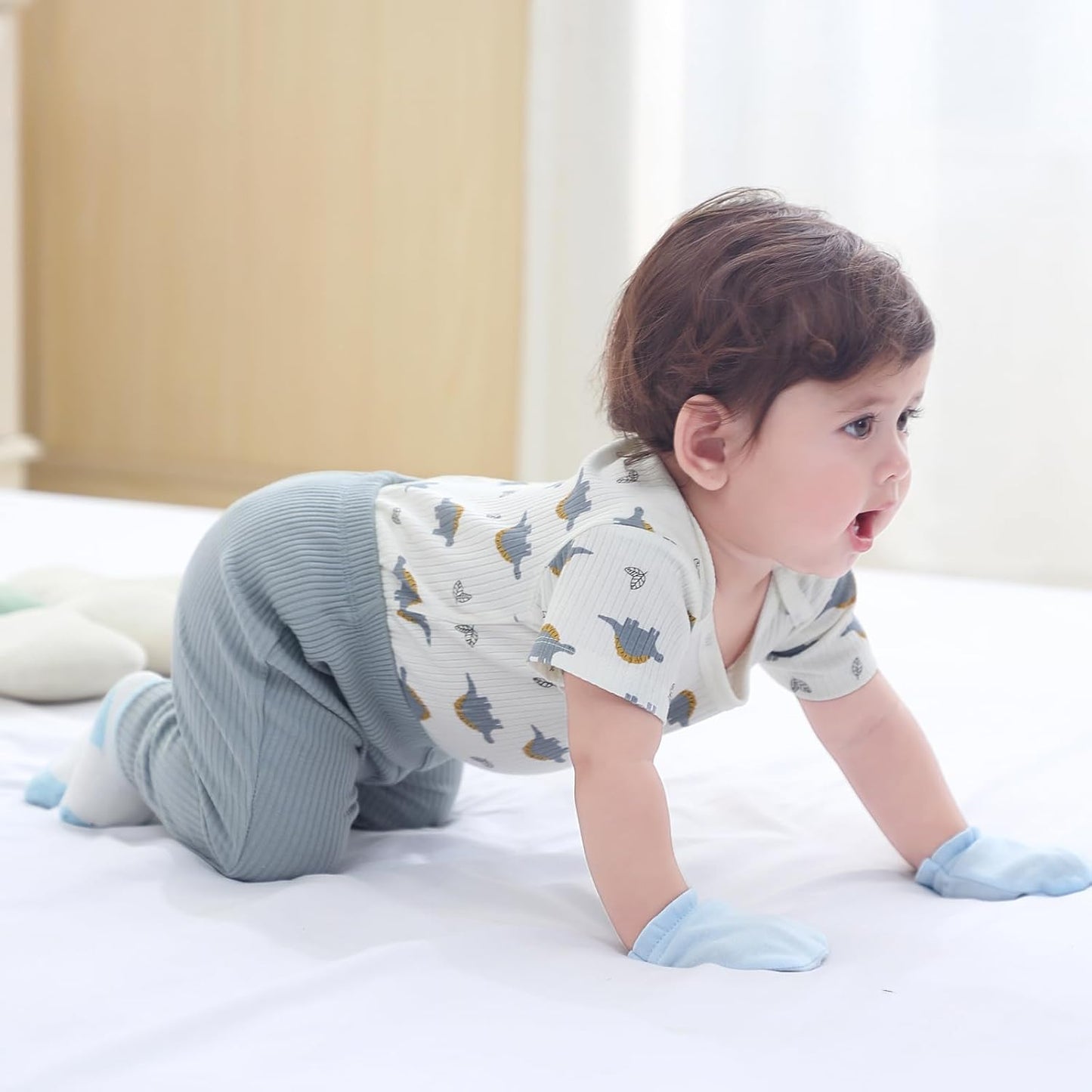 Baby Bodysuit 6 Pack Soft Mixed Ribbed Short Sleeve Romper Infant Boy Girl Clothes Set