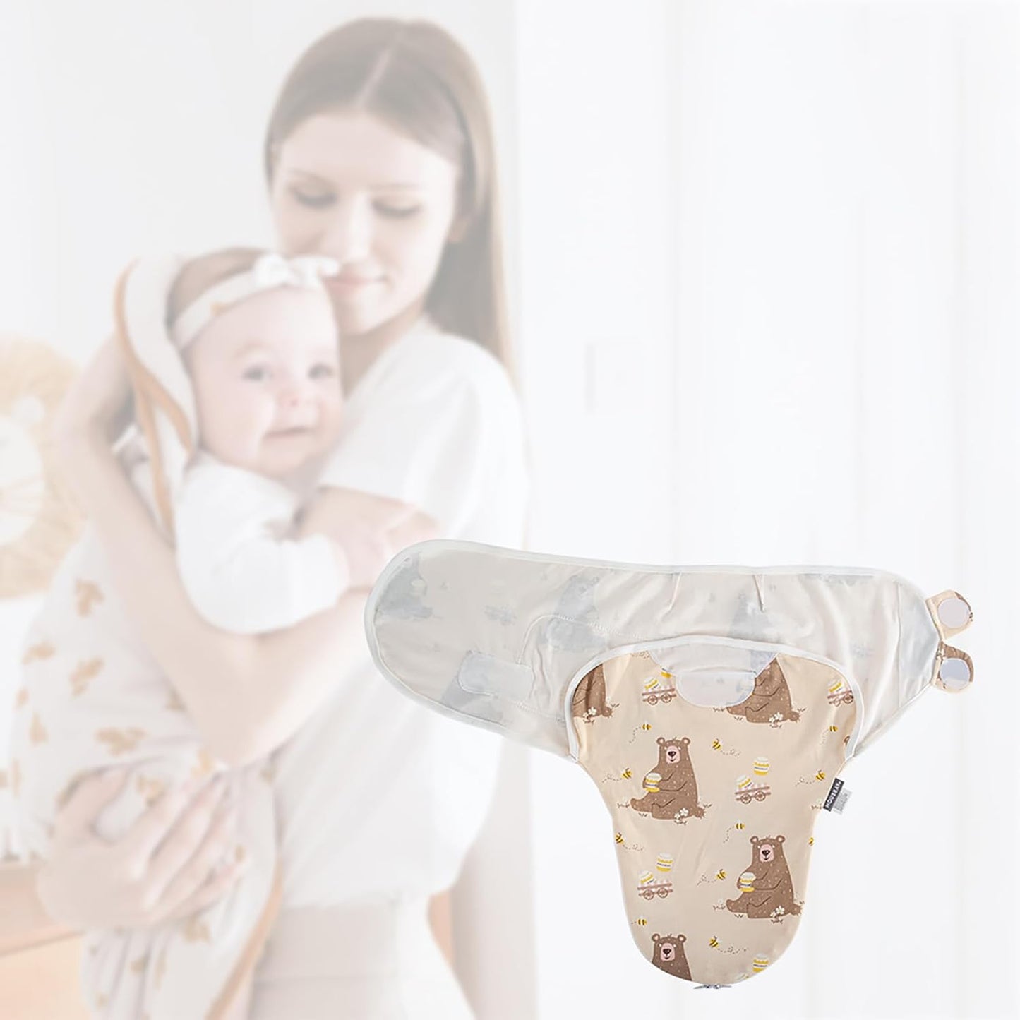 HOUSBAY Baby Swaddle Blanket Boy Girl Super Soft 100% Cotton Newborn Adjustable Swaddles 2-Way Zipper Sleep Sack 1 Pack (Honey Bear, Small/Medium | 0-3 Months)