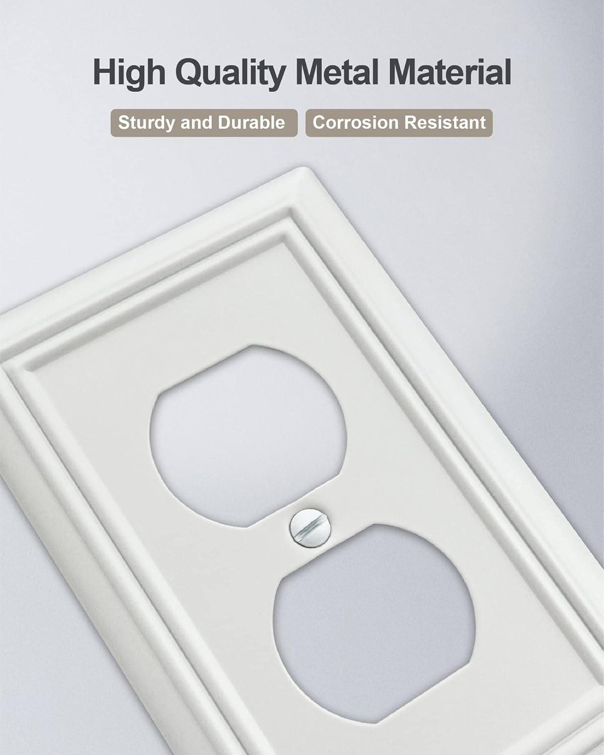 6-Pack Duplex Outlet Cover, Metal Wall Plate for Receptacle, Light Switch, Decorative Off White Outlet Cover Plate, 3.15''*4.88, Midsize