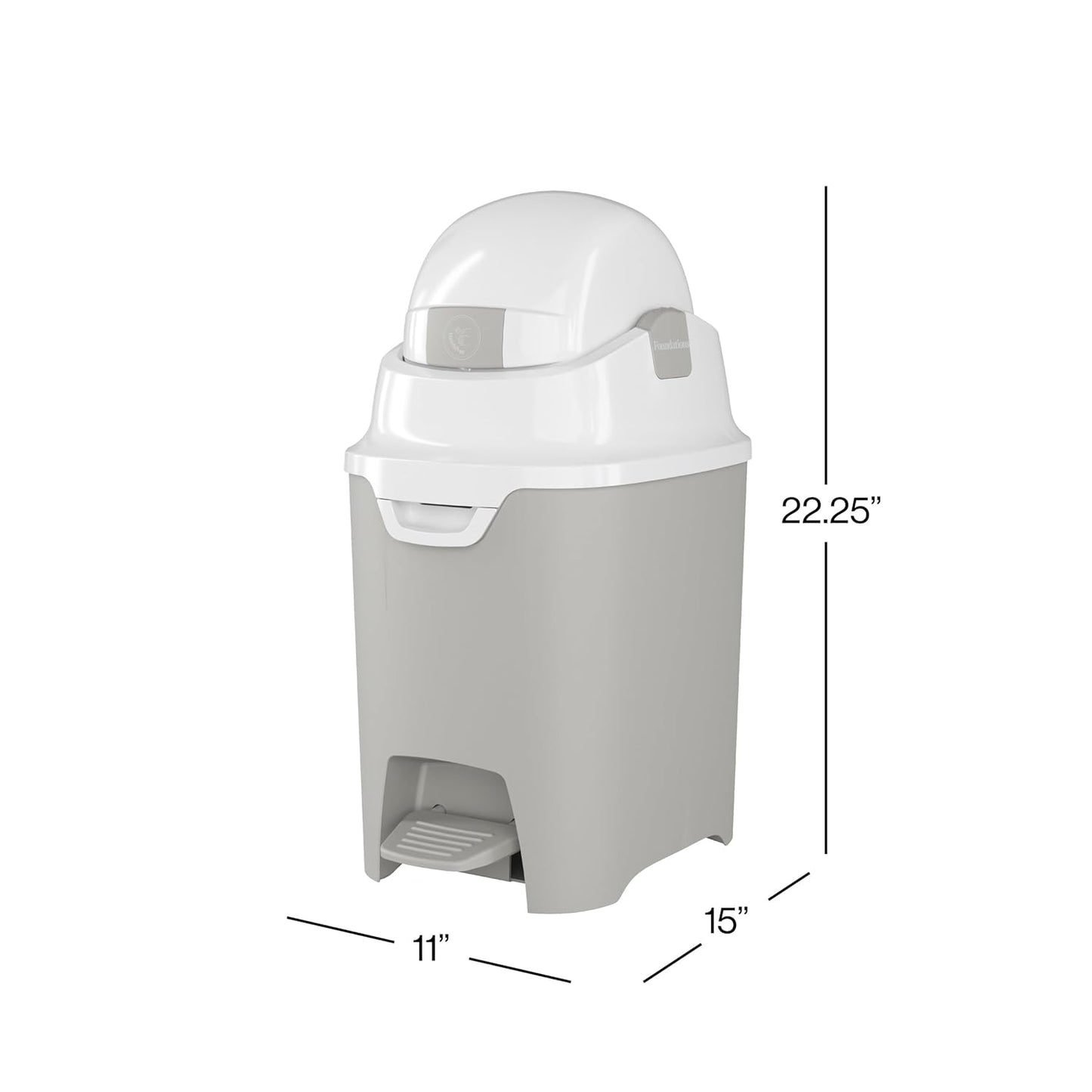 Foundations Mini Hands-Free Diaper Pail with Airtight Lid - Durable & Odorless Diaper Disposal, Large Capacity, Holds up to 30 Newborn Diapers, Refill with Any Bags - Gray