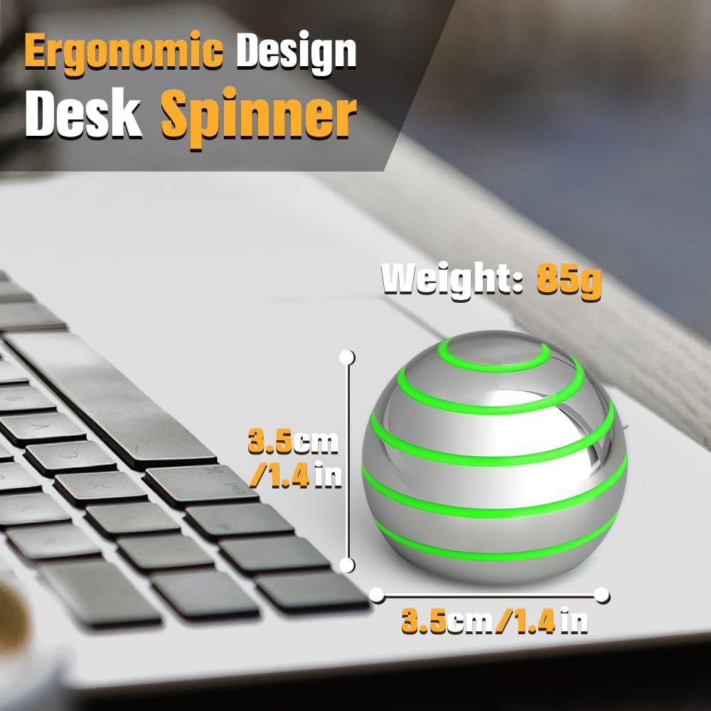 Kinetic Spinning Desk Toy Glow in The Dark for Kids Adults, Metal Full Body Optical Illusion Fidget Spinner Ball, Luminous Fingertip Gyro for Office Stress Relief, Birthday Gifts for Boys