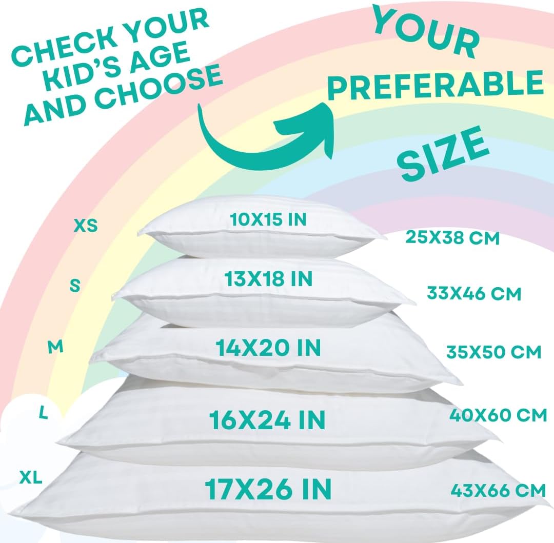 kinder Fluff Kids Pillows (2-Pack) – 300TC Soft Cotton, Down Alternative, Hypoallergenic & Machine Washable – Ideal for Children Above 12 Years Old (17x26in, White)