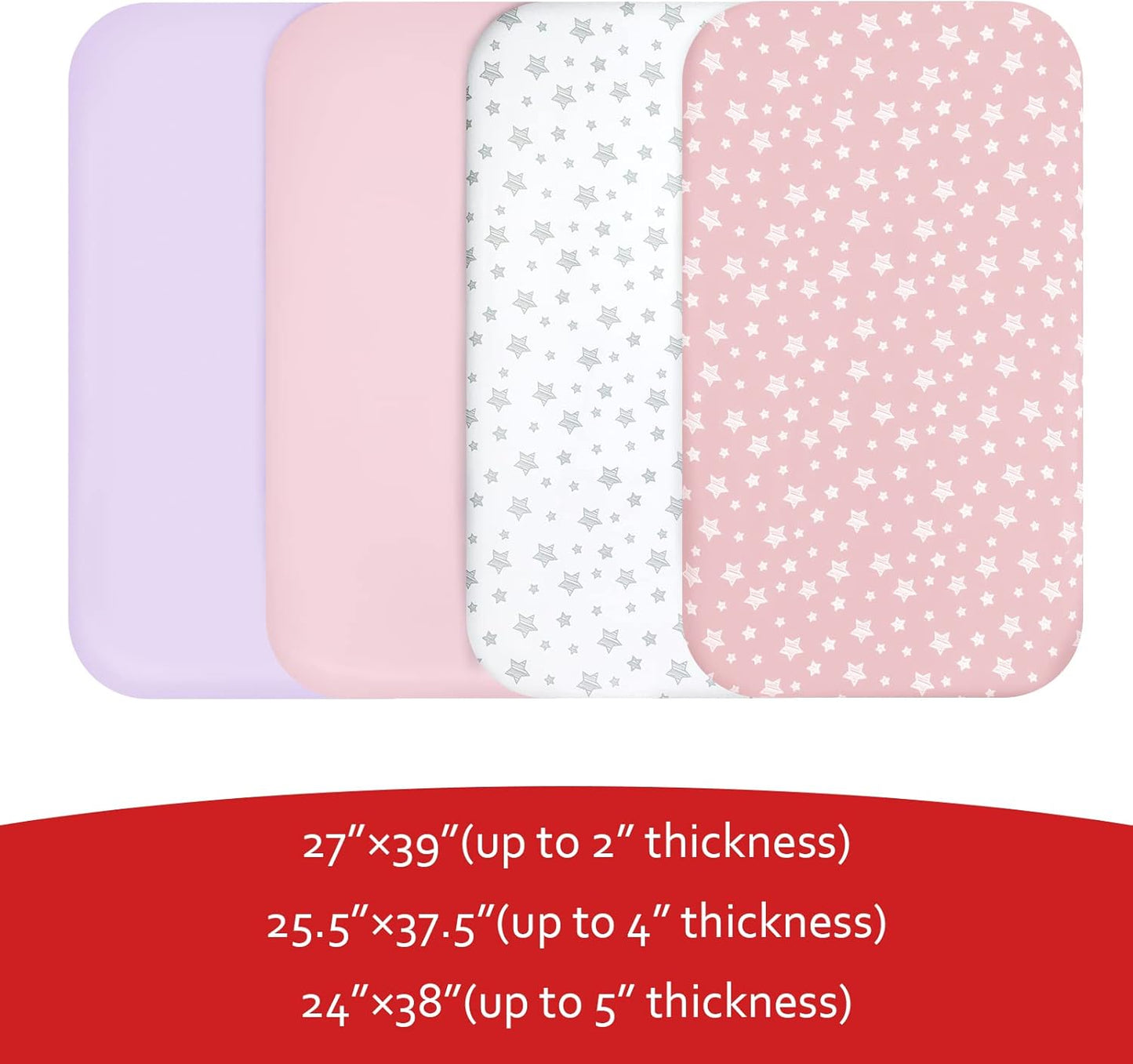 Pack and Play Sheets Girl, 4 Pack Mini Crib Sheets, Stretchy Pack n Play Playard Fitted Sheet, Compatible with Graco Pack n Play, Soft and Breathable Material, Pink