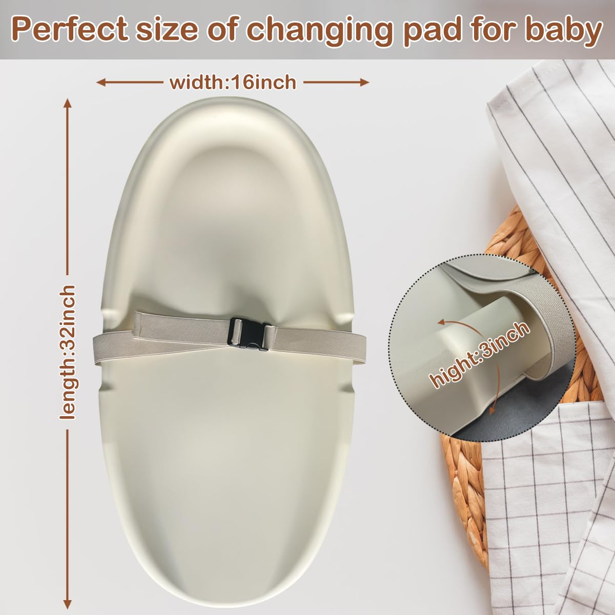 Baby Changing Pad,Waterproof Easy to Clean,PU Foam Changing Pad on Table Topper for Changing Diaper and Dresser (Oat)