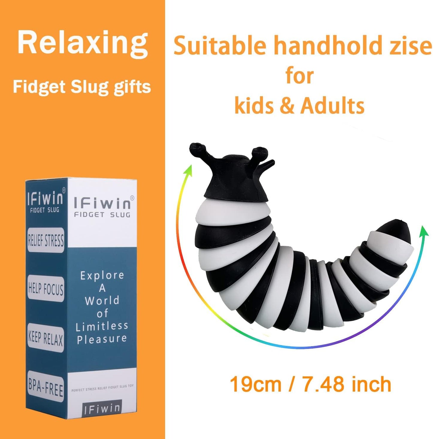 IFiwin Fidget Slug, Sensory Slug Fidget Toys for Autistic Kids & Adults, Autism Sensory Toys, Fidget Stress Toys, Christmas Stocking Stuffers, Birthday Gifts Party Favors