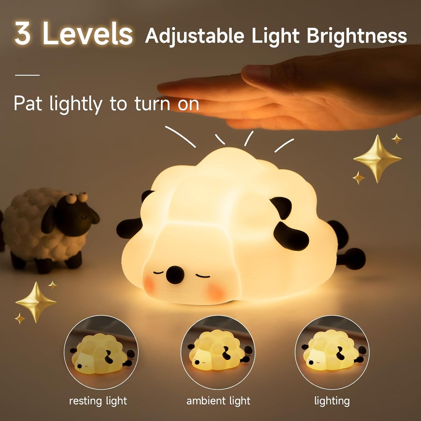 Rechargeable LED Night Light for Kids, 3-Level Dimmable Nursery Nightlight, Food Grade Silicone Squishy Lamp Perfect Bedside Touch Lamp with 30 Min Timer for Breastfeeding, Toddler, Baby Décor Black