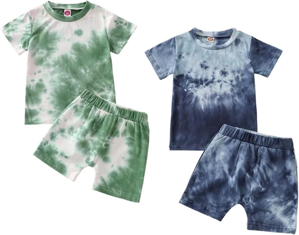 Toddler Baby Boy Summer Outfits Clothes Tie Dye Shirt and Short Set for Boys 4-Piece