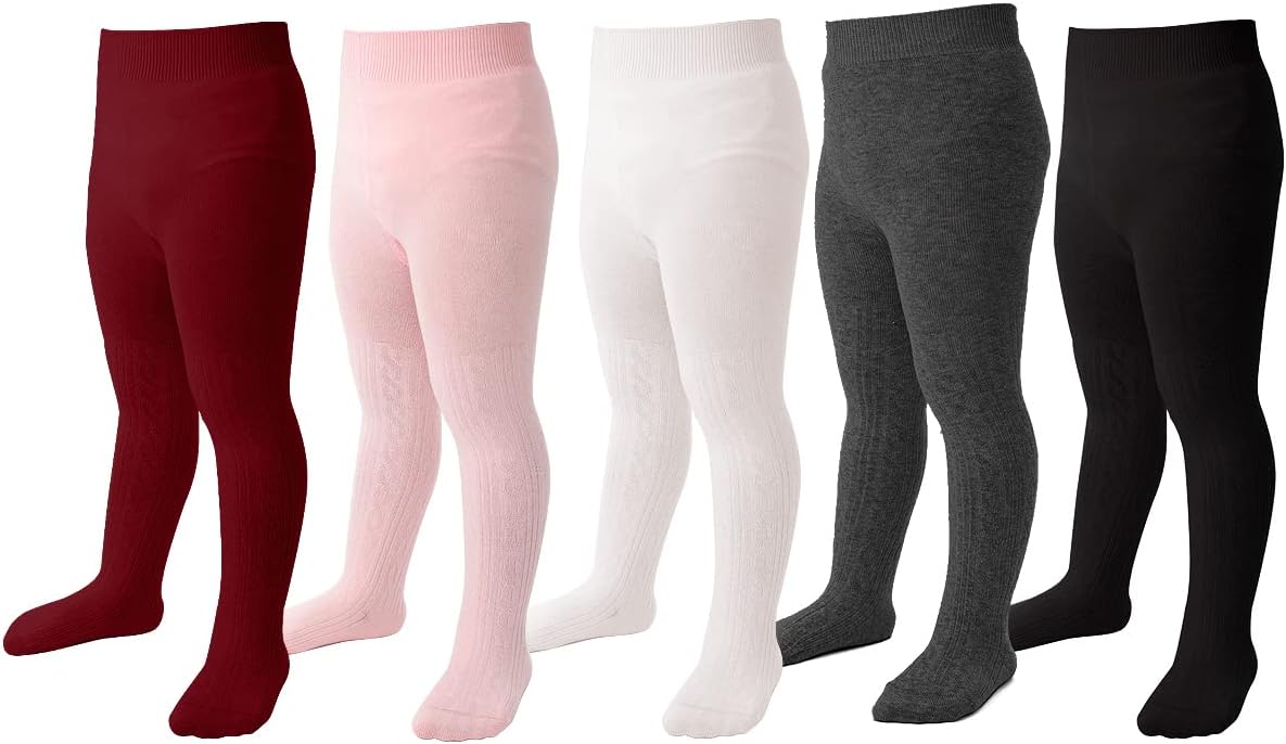 Marchare Baby Girls Tights Thick Solid Cable Knit Leggings Winter Warm Stockings For Toddler Girls 1/2/3/4/5 Pack