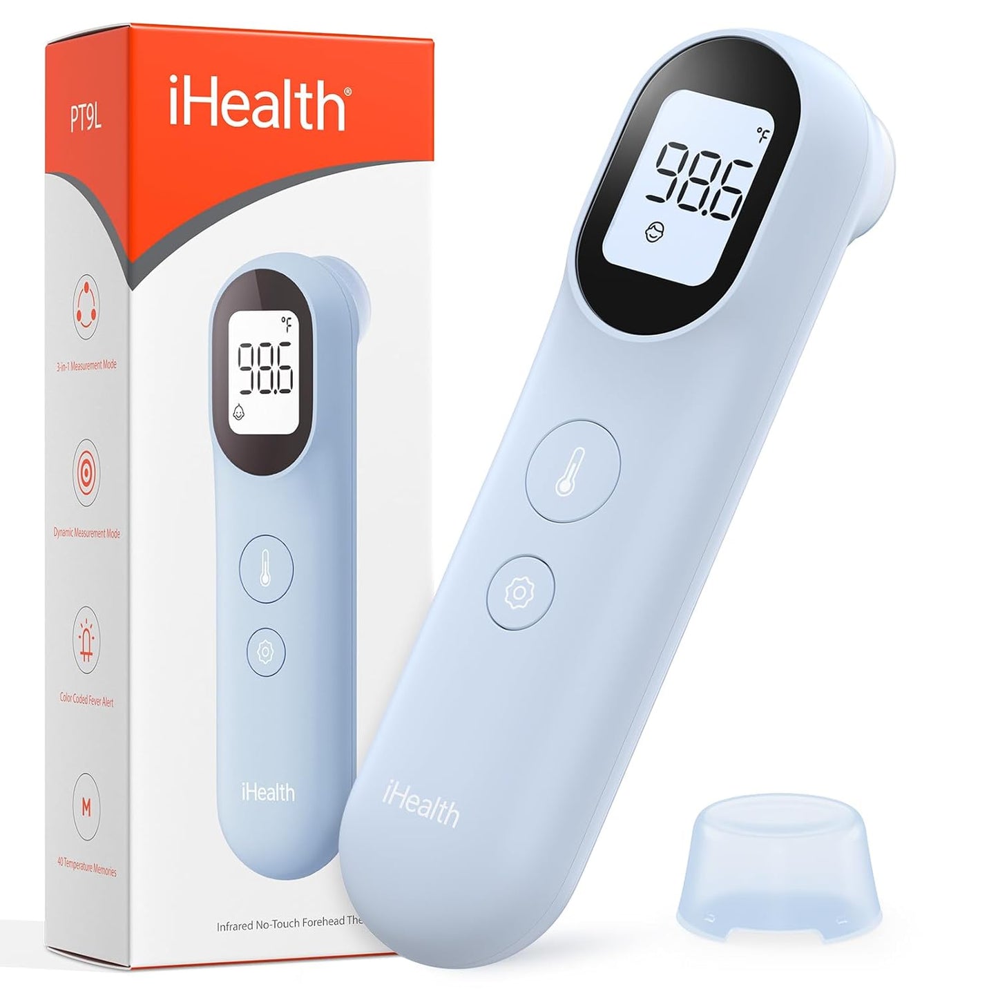 iHealth Infrared Digital Thermometer for Adults and Kids, Baby Thermometer with 3-in-1 Mode & 3-Color Prompt, Fever Alarm & Silent Mode, Forehead & Object Detection, 40 Memory Storages, PT9L, Blue