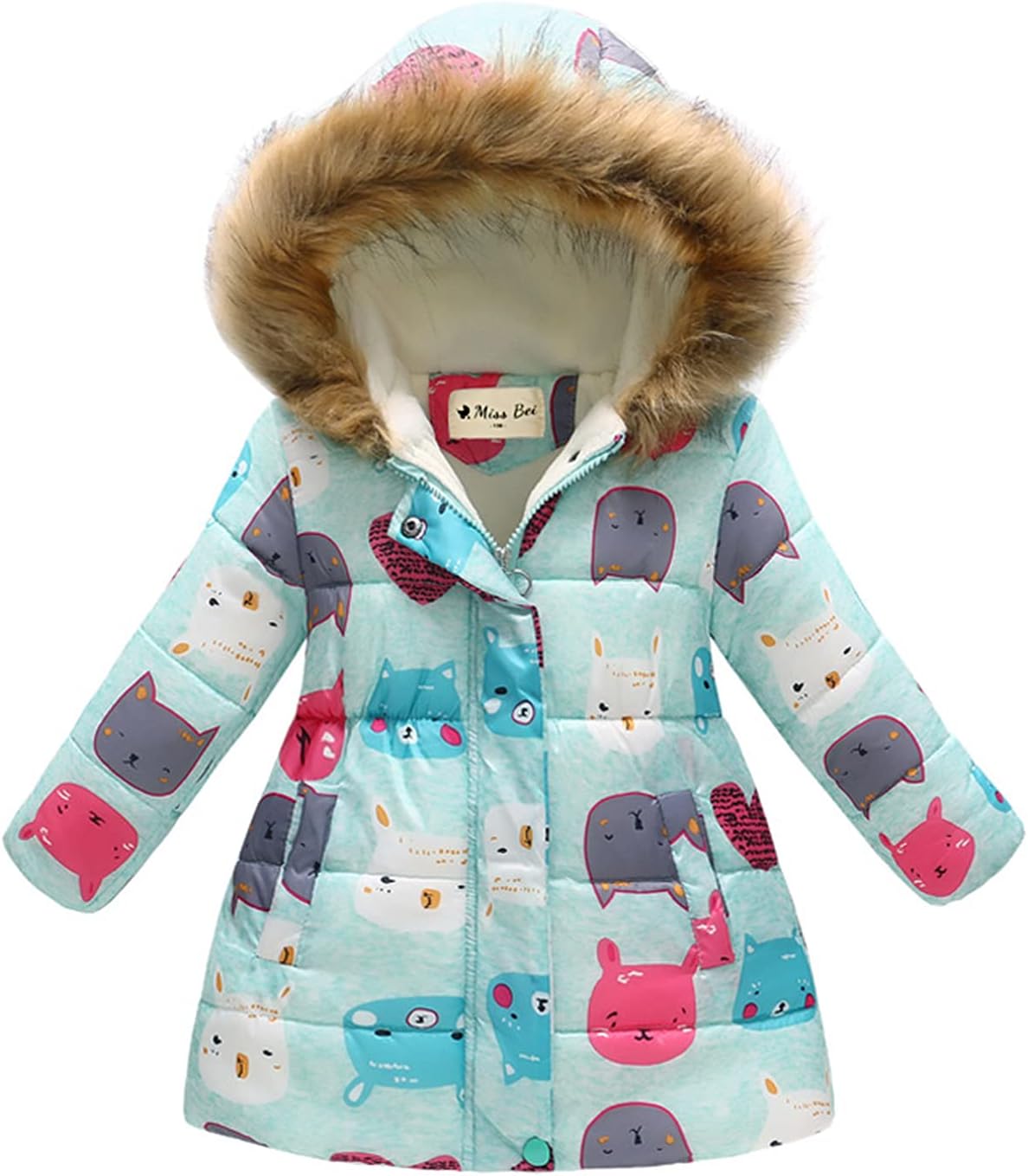 Miss Bei Girl's Winter Coat Jacket Hooded Kids Toddler Flower Print Parka Outwear Warm Cotton Puffer Hooded Jacket