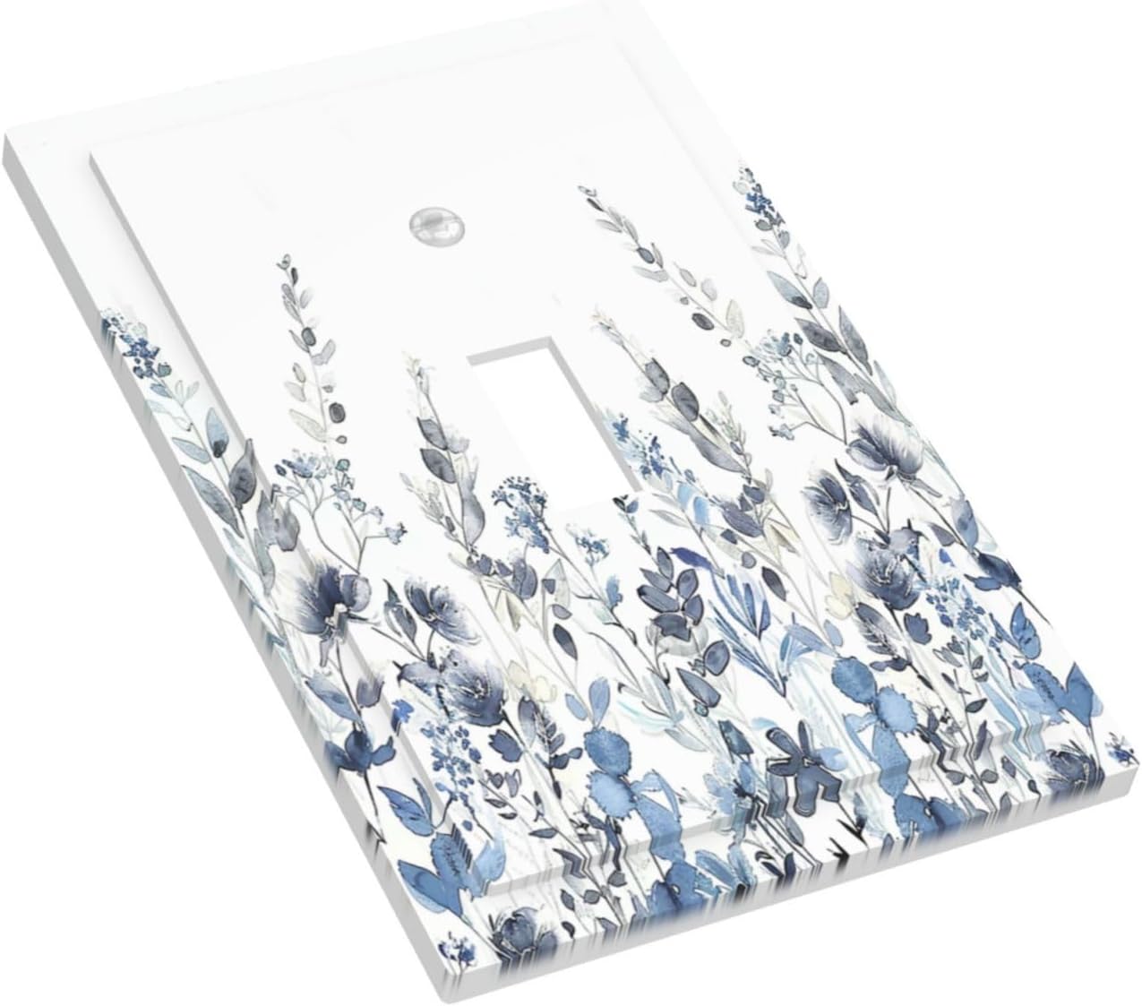 Decorative Light Switch Cover Light Blue Watercolor Leaves Plant With Floral 1 Gang Single Toggle Device Electrical Faceplate Switchplates Decorator Outlet Wall Plate for Bedroom Bathroom