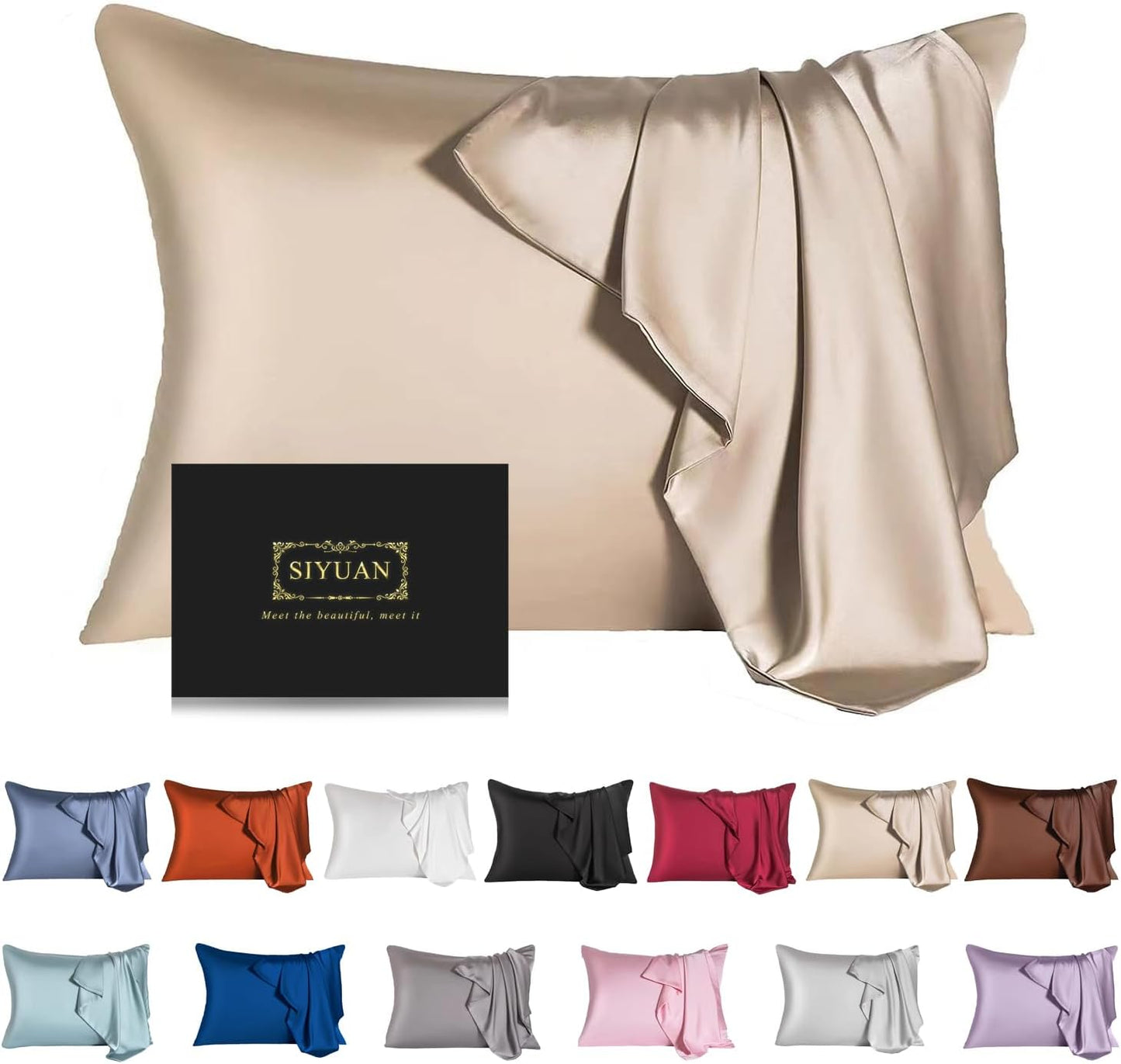 Mulberry Silk Pillowcase for Hair and Skin,Standard Size Cooling Silk Pillow Case with Hidden Zipper,Allergen Proof Dual Sides Soft Breathable Smooth Silk Pillow Cover for Women(King,Champagne)