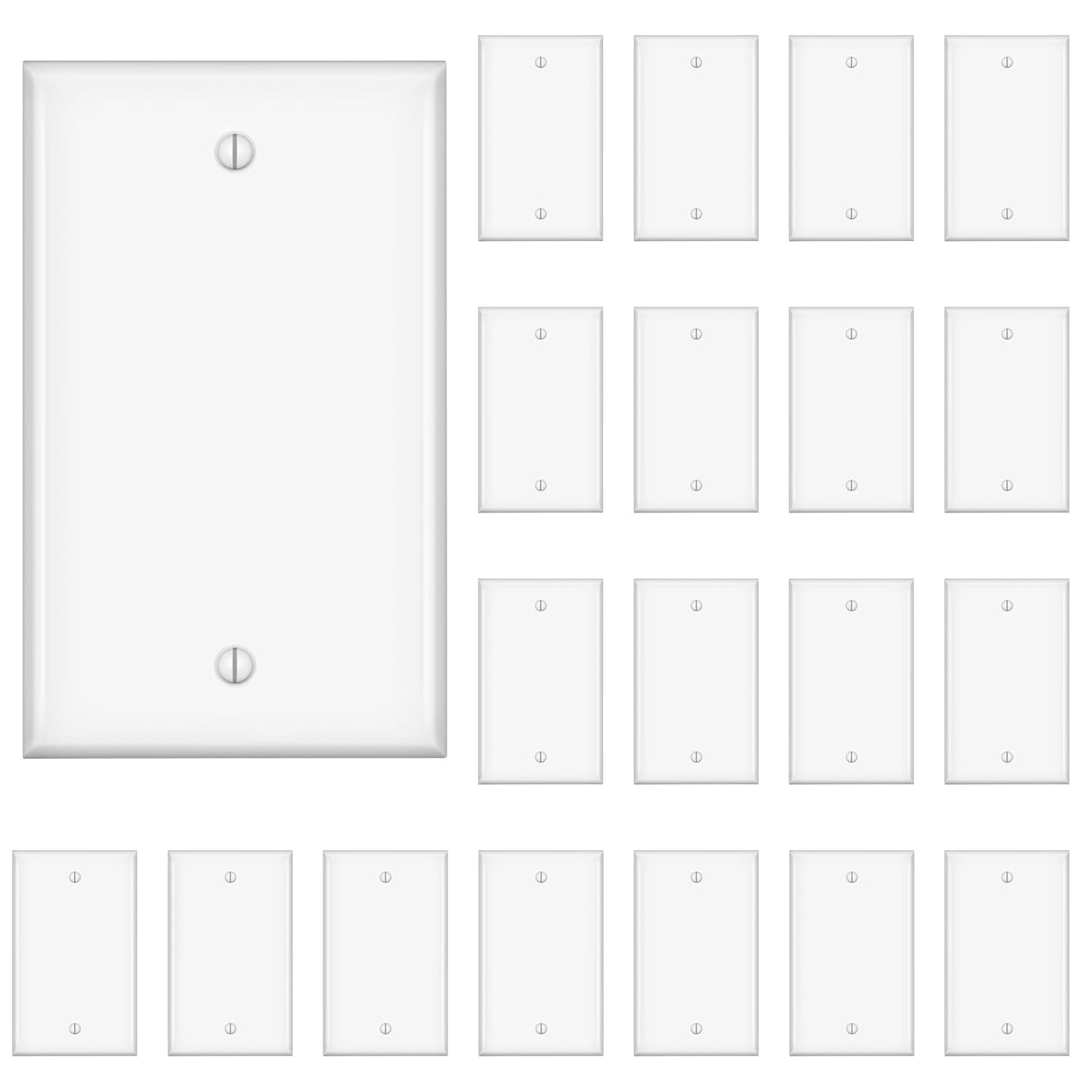 Blank Device Wall Plate, No Outlet Covers, Solid Electrical Cover Single Gang Face plate, Full Plate Cover, White, 20Pack, (YX-WP01-20PACK)