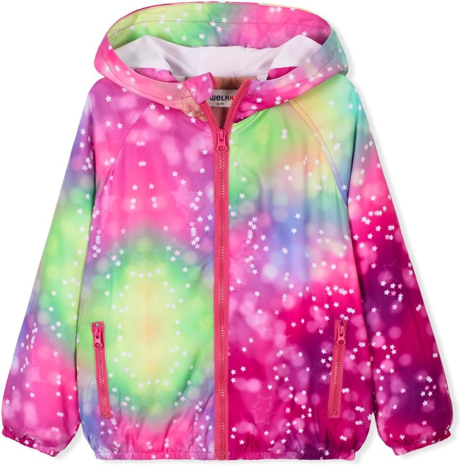 WELAKEN Lightweight Jacket for Girls Kids & Toddler II Girls' Print Water-Resistant Jacket