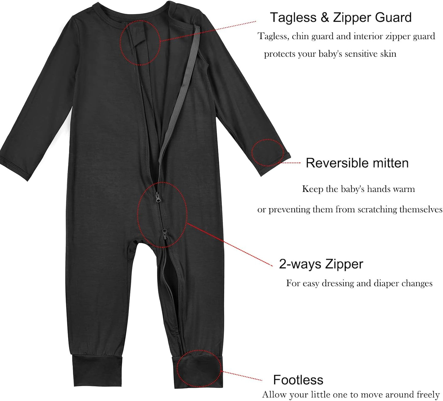 Aablexema Baby Footless Pajamas Zipper with Mitten, Rayon from Bamboo, Infant Long Sleeve Romper Pjs