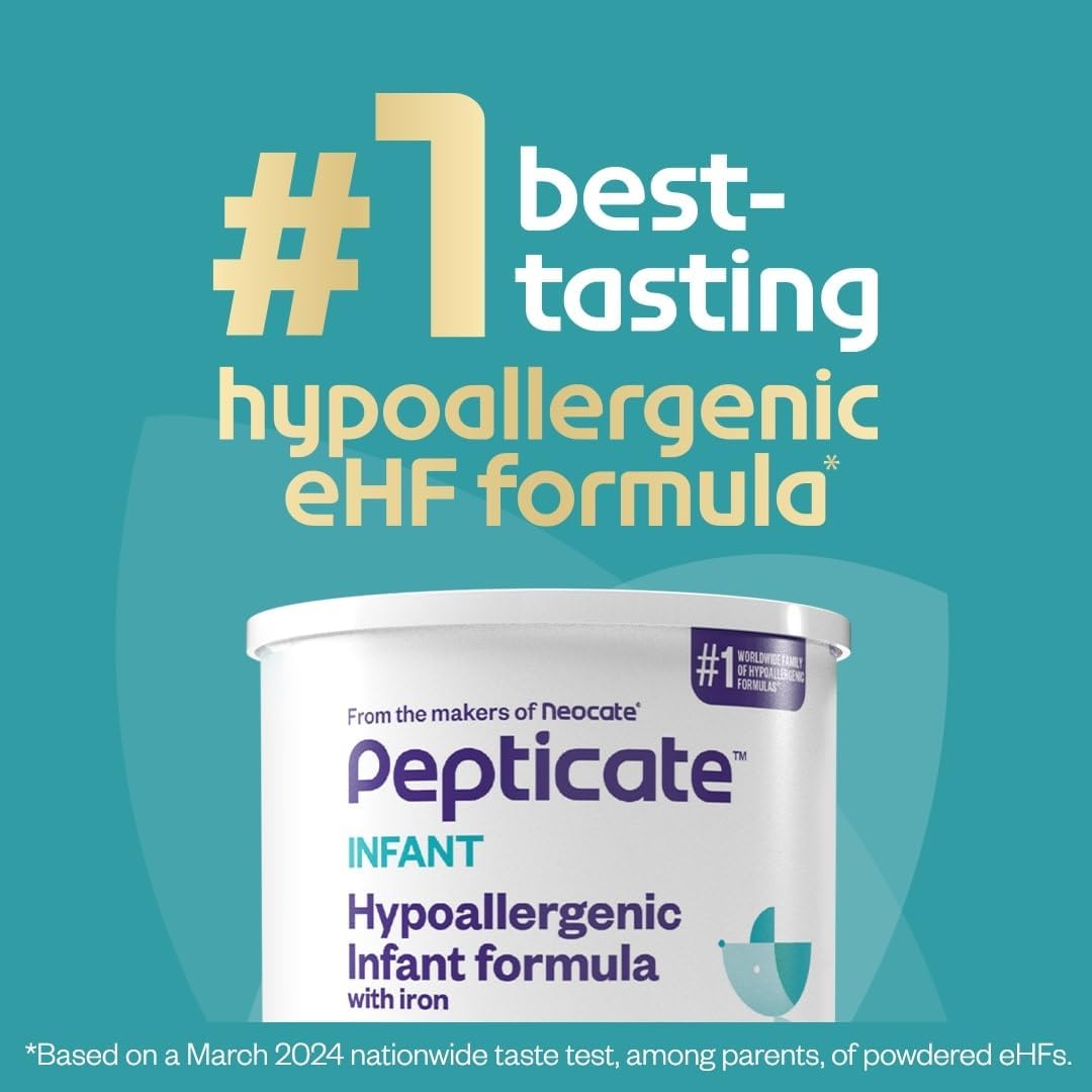Pepticate Baby Formula, Hypoallergenic Powdered Infant Formula for Cow Milk Allergy, with Omega 3 DHA, ARA, Iron & Prebiotics, 13.2oz