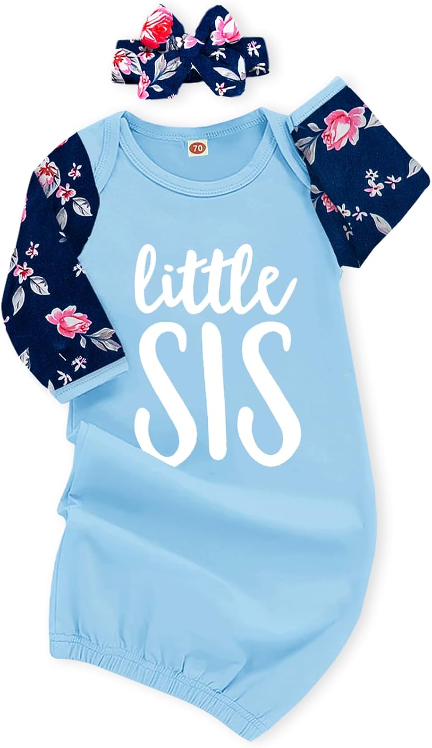 AMAWMW Newborn Baby Girl Little Sister Sleeper Gown Stripe Long Sleeve Nightgown Pajamas Gifts Stuff Essential Outfit