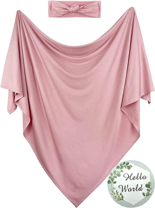 OWLOWLA Swaddle Blanket and Hat Set Newborn Swaddle Wrap Baby Receiving Blanket for Baby Boys Girls(Blush)