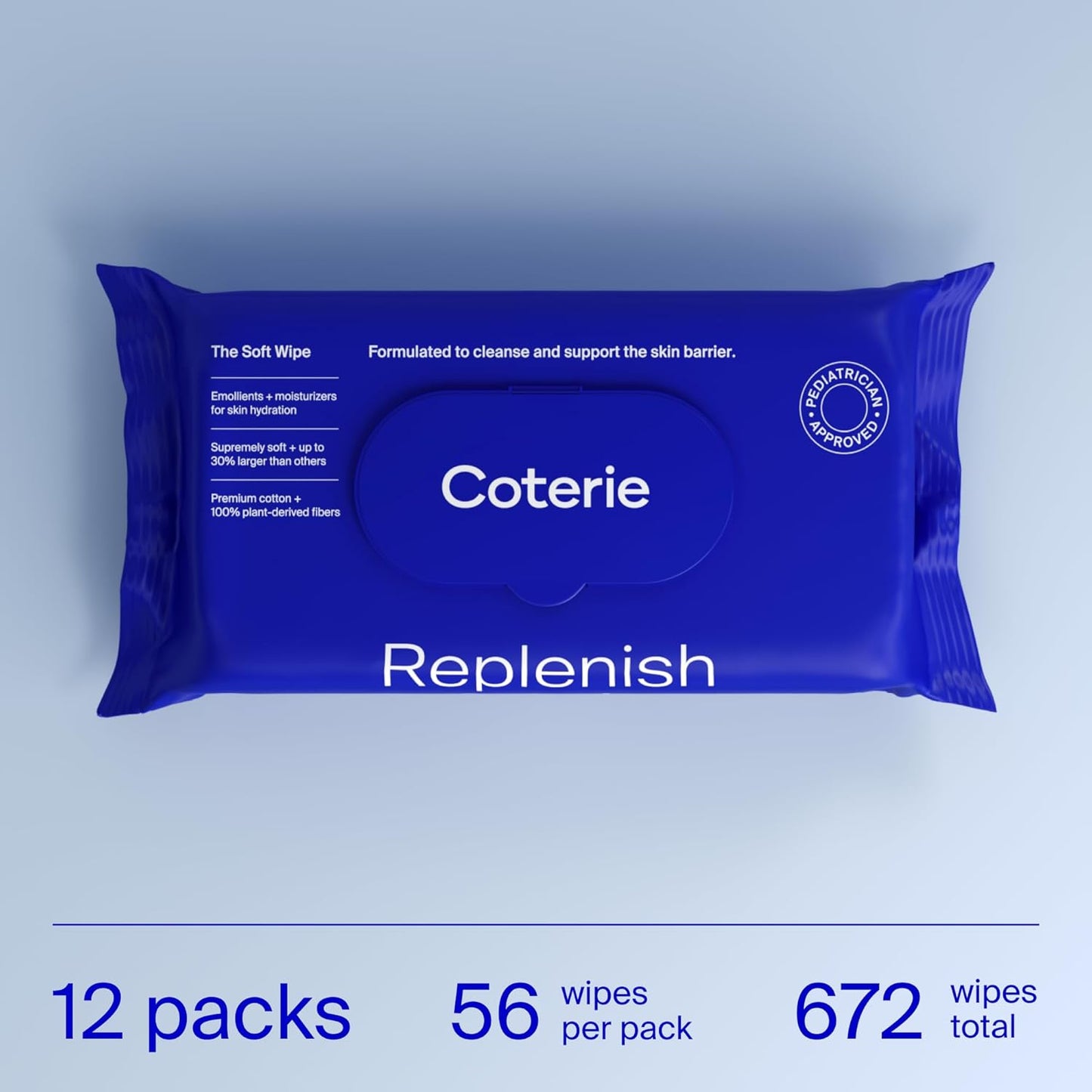 Coterie Baby Soft Wipe for Sensitive Skin, Hydrating Moisturizers and Emollients, Made with Cotton, Plant-Based & Plastic-Free Fibers, Hypoallergenic, Clean Gentle Baby Essentials, 12 Pack, 672 Count