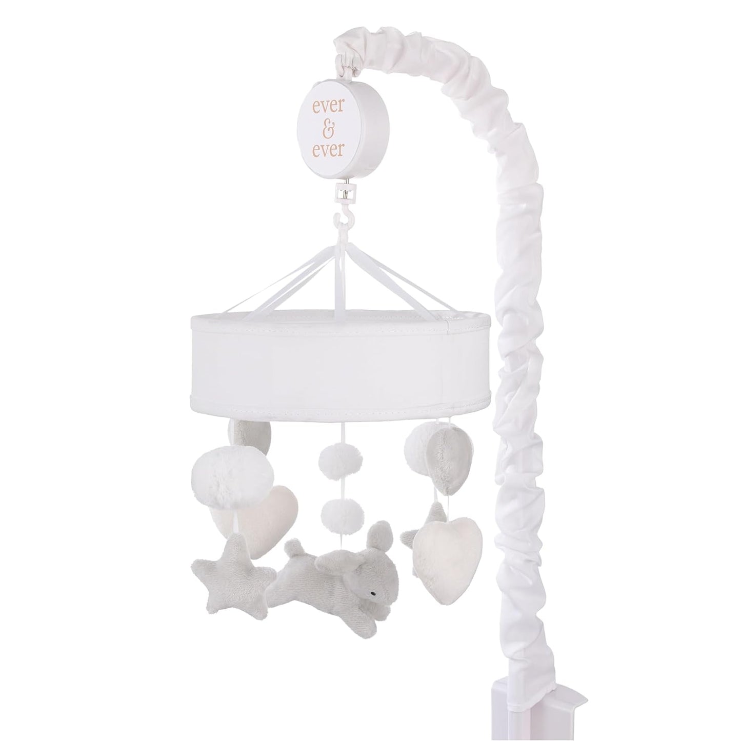 NoJo Bunny Star Gray, White, and Ivory Plush Bunnies, Stars, and Hearts Musical Mobile