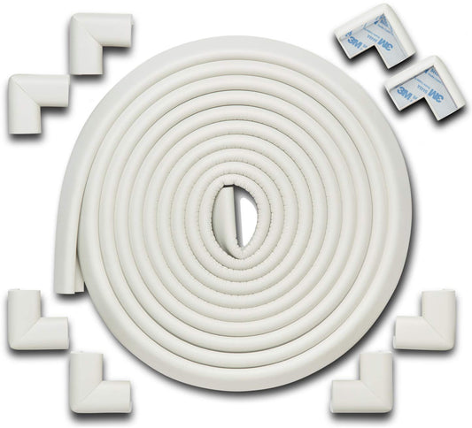 Roving Cove HeftyFit Edge Corner Protector Baby Proofing (Large 18ft Edge 8 Corners), Heavy-Duty, Soft NBR Rubber Foam, Furniture Fireplace Safety Bumper Guard, 3M Adhesive, Oyster White (Off White)