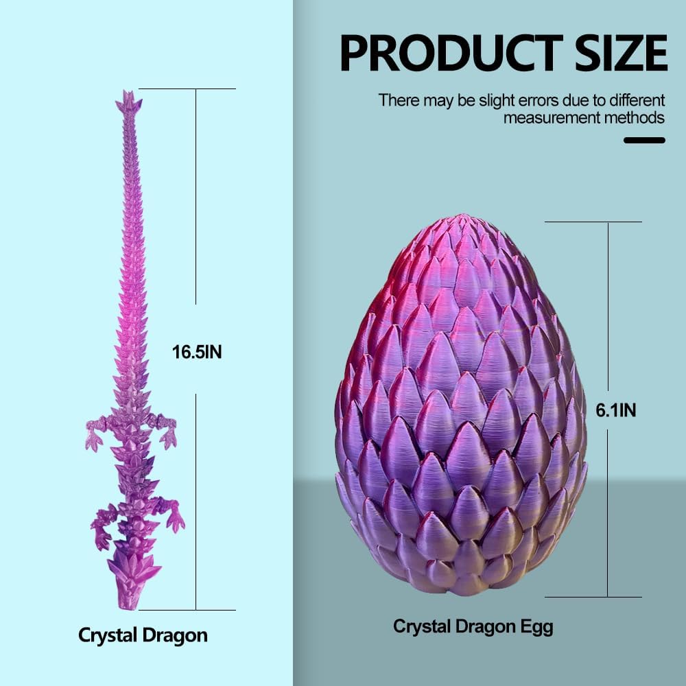 3D Printed Dragon with Dragon Egg 16.5'' Articulated Dragon Crystal Dragon Fidget Dragon Egg Toys Executive Desk Toys (Gold Rose Red, Dragon Only)