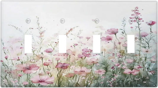 Light Switch Covers Wildflower Botanical Watercolor Floral Quad Toggle Electrical Faceplate 4 Gang Wall Plate Decorative Switch Plates For Bed Room Living Room Decor