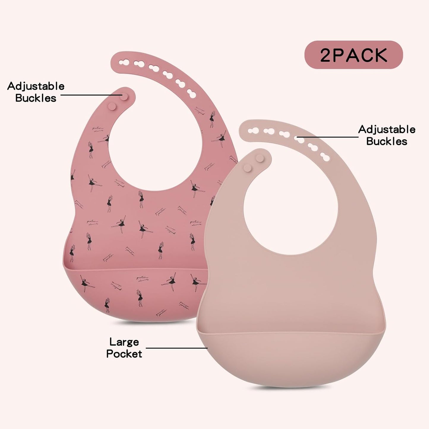 Silicone Baby Feeding Set, Baby Led Weaning Supplies, Baby Spoons Suction Divided Plate Bib Cup, First Stage Solid Food Eating Utensils - 6+ Months(Pink-Red)