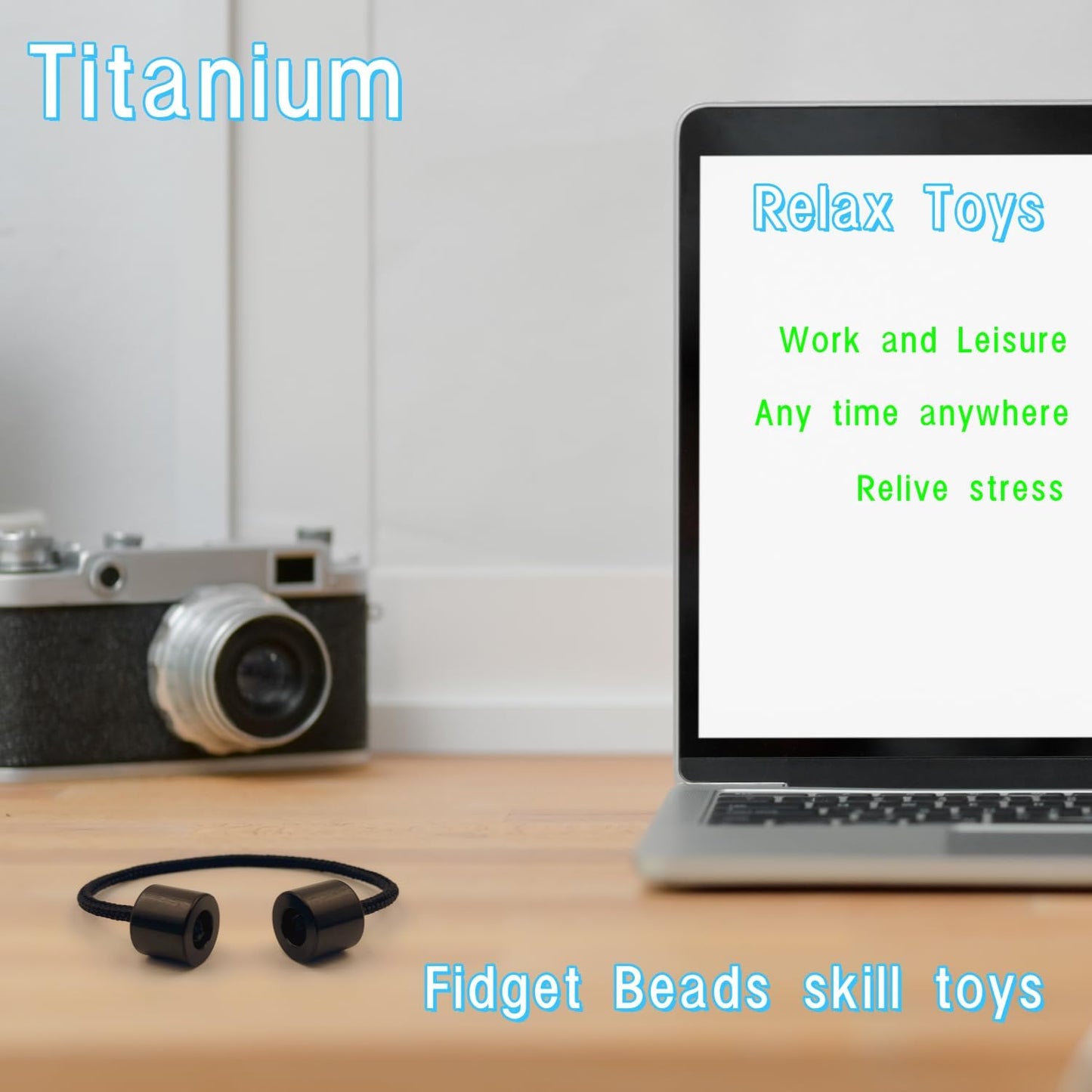 Titanium Alloy Beads - Worry Fidget Beads Skill Toys - Portable EDC Metal Fidget Toys - Gifts for Skill Players - with Parachute Cord (Black)