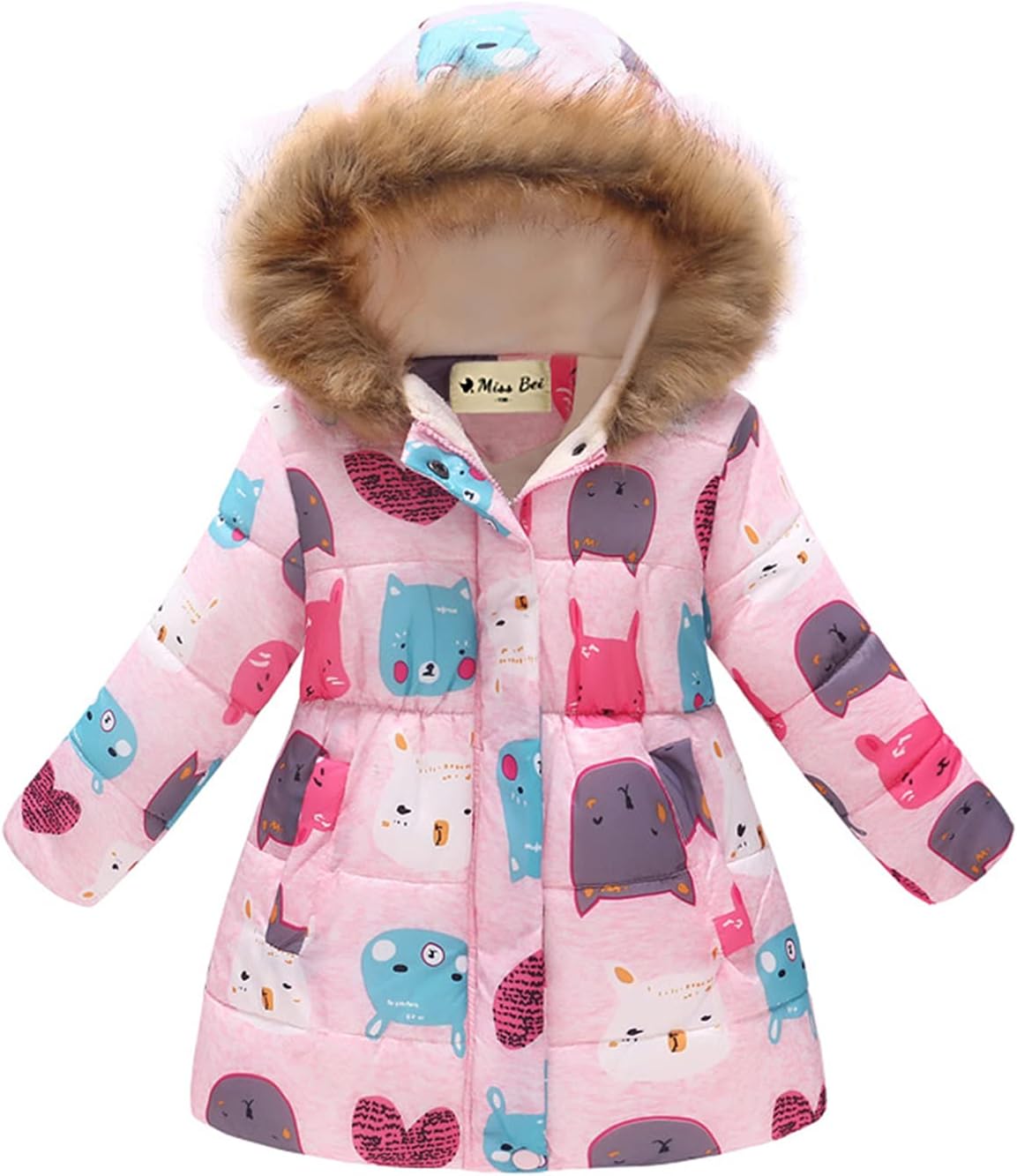 Miss Bei Girl's Winter Coat Jacket Hooded Kids Toddler Flower Print Parka Outwear Warm Cotton Puffer Hooded Jacket