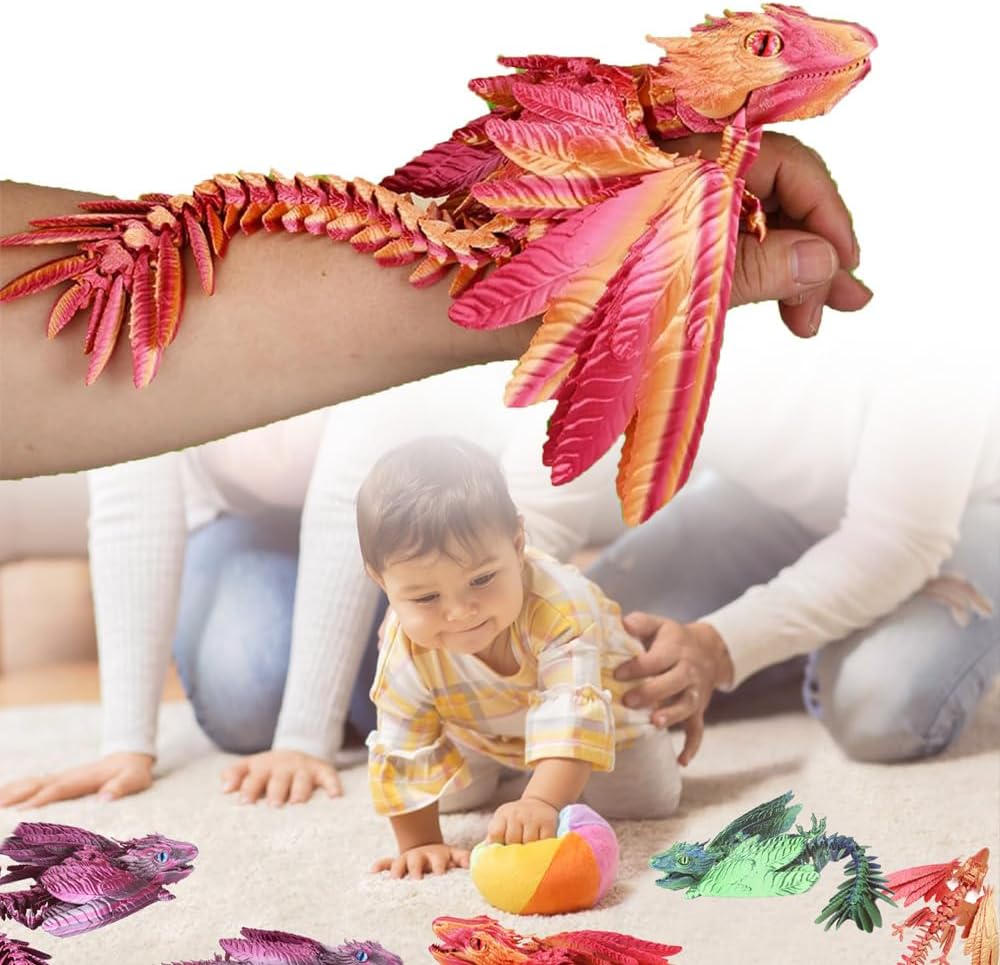 Feathered Wyvern Dragon, 3D Printed Dragon with Wings Animals Toys, Articulated Dragon Fidget Toys Desktop Pet Desk Birthday Party Gift for Kids and Adults (Green)