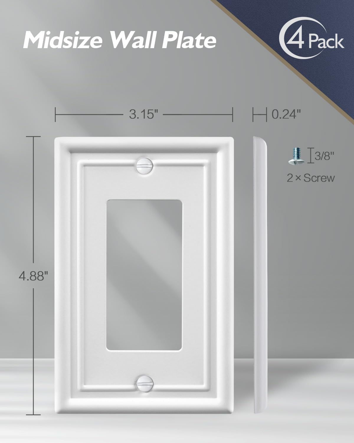 4-Pack Decorator Wall Plate, Off White Outlet Covers, Metal Wall Plate Cover for Receptacle, GFCI Outlet, Dimmer Switch, 3.15''*4.88'', Midsize