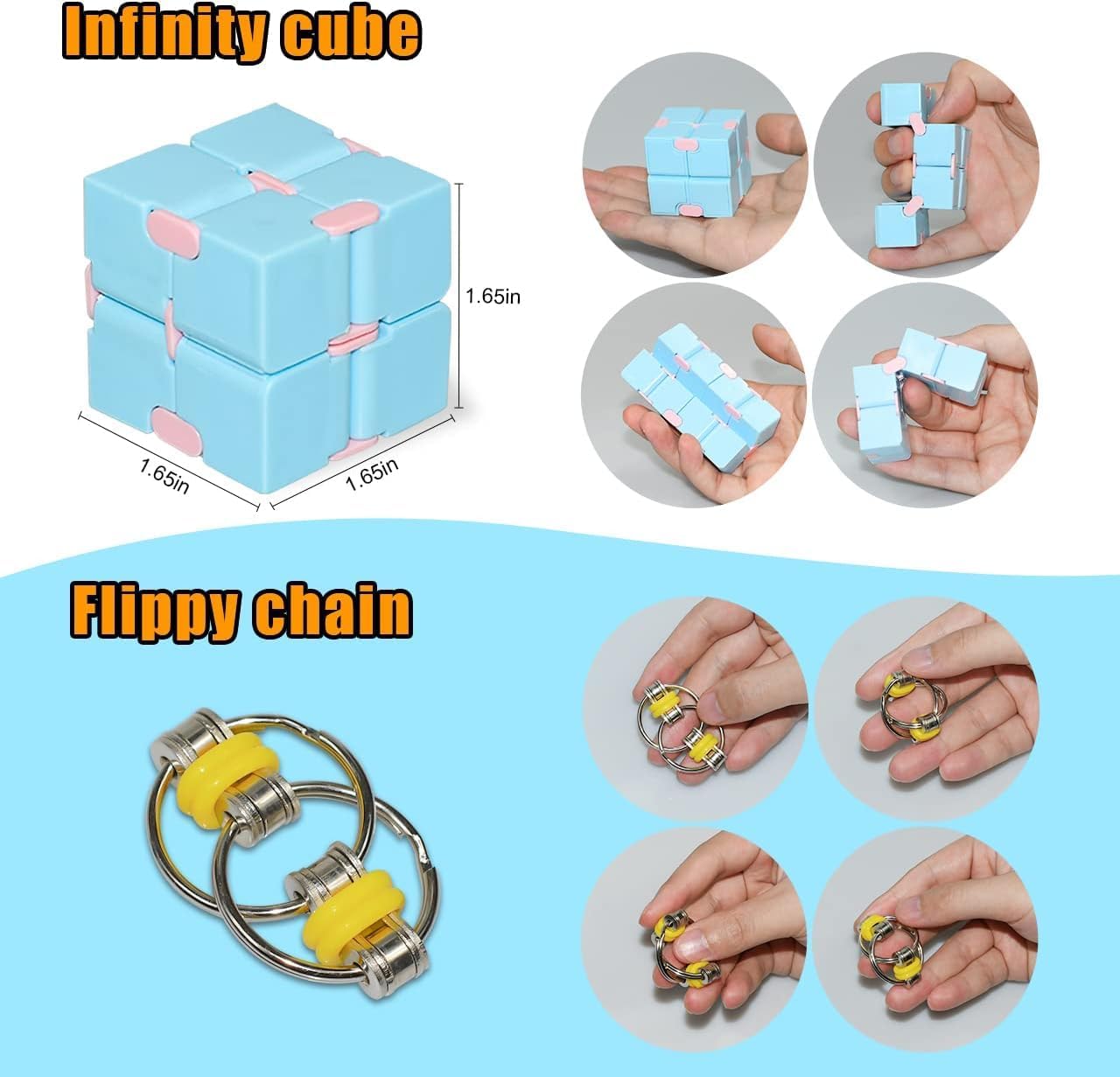 Sensory Fidget Toys Set 6 Pack with Infinity Cube, Magnetic Rings, Fidget Gaming Pad, Flippy Chain and More, Relieve Stress and Anti-Anxiety for Kids and Adults