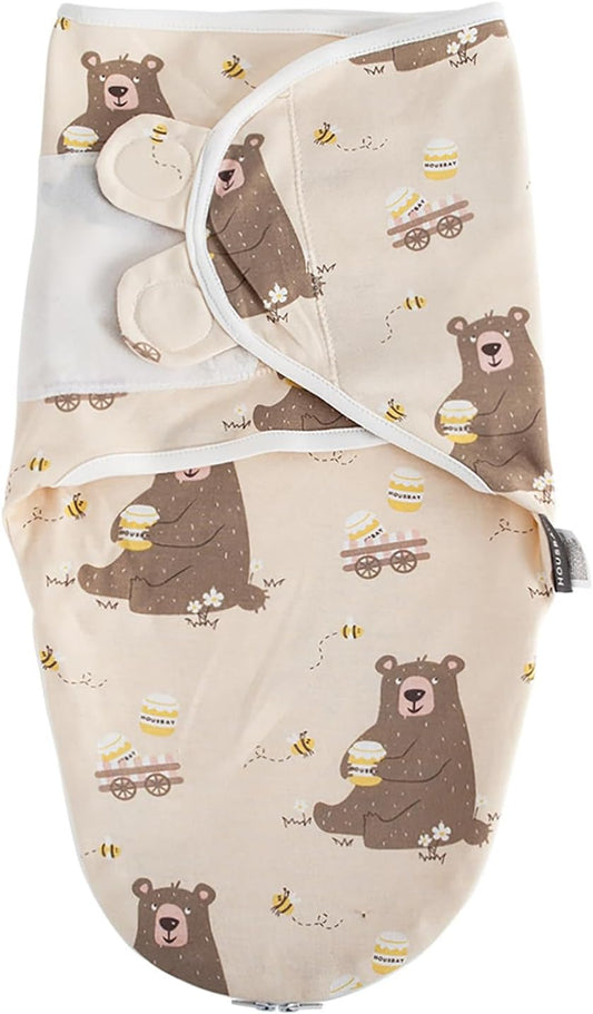 HOUSBAY Baby Swaddle Blanket Boy Girl Super Soft 100% Cotton Newborn Adjustable Swaddles 2-Way Zipper Sleep Sack 1 Pack (Honey Bear, Small/Medium | 0-3 Months)