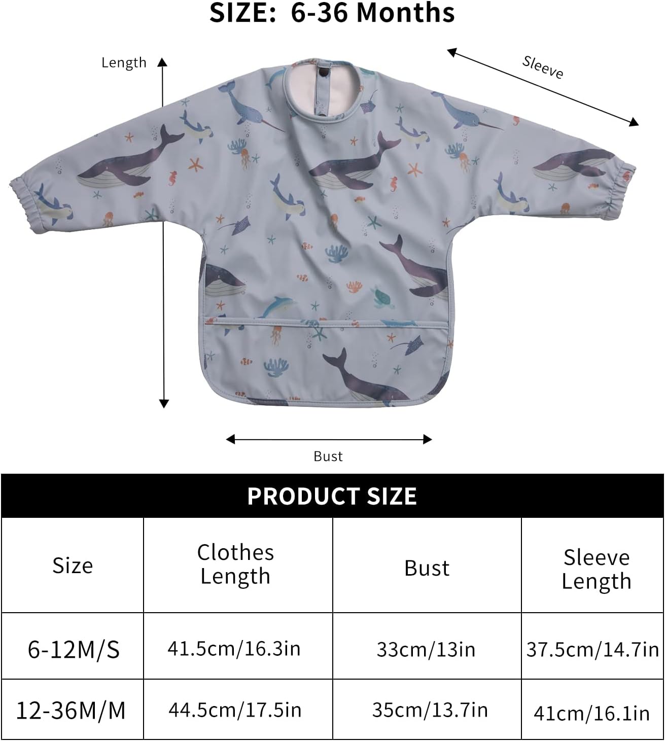 Long Sleeve Baby Bibs for Toddlers, Waterproof, Boys Girls Smock with Food Catcher Pocket for Feeding, Eating